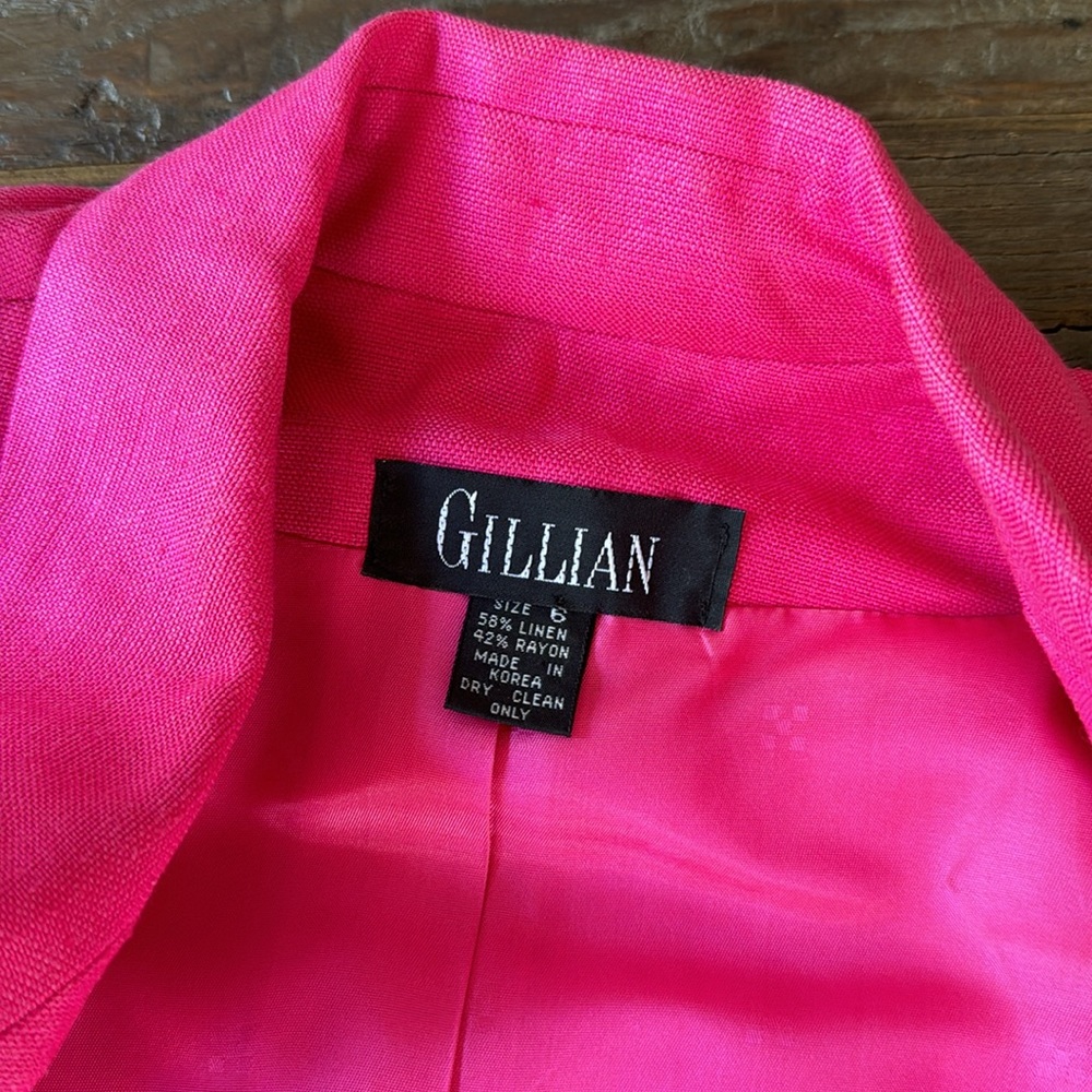 Vintage Gillian 80’s bright pink linen suit set w/original brooch EVC size 6 - Picture 5 of 15